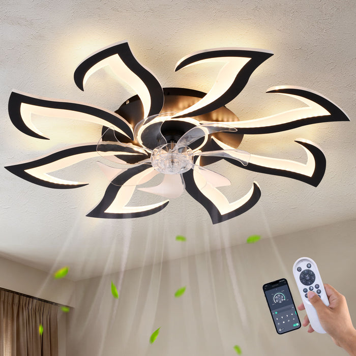 Flower Ceiling Fan With Remote Controlled LED Light, Flush Mount DC Motor Fan Daily Nest