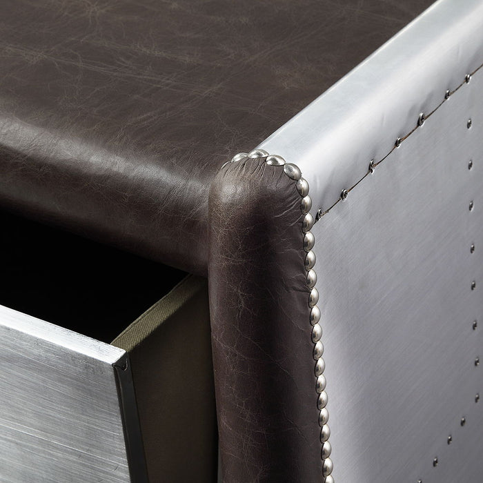 Brancaster - Executive Writing Desk - Distress Chocolate Top Grain Leather & Aluminum ACME