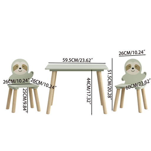 Sloth Themed Table And Chair Set With 2 Cute Animal Chairs - Natural Wood / Sage Green Home Essentials