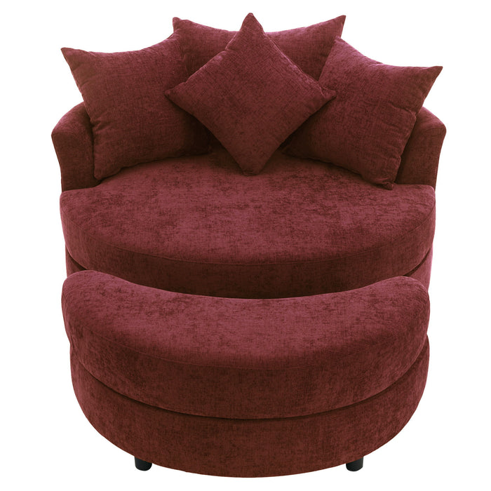 360° Swivel Accent Barrel Chair With Storage Ottoman & 4 Pillows, Modern Leisure Chair Round Accent For Living Room Hearth and Haven