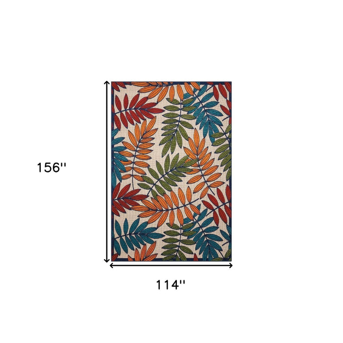 10' X 13' Floral Non Skid Indoor / Outdoor Area Rug - Beige Green / Orange