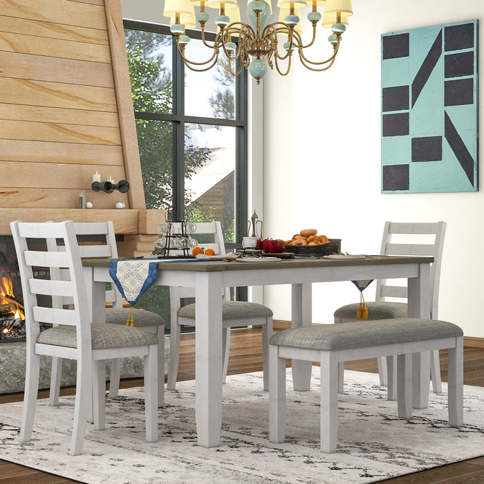 6 Piece Dining Set With 4 Upholstered Chairs & Bench - Brown / Whitewash Hearth and Haven