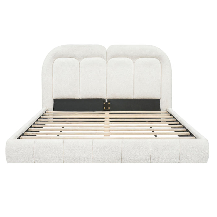 Queen Size Upholstered Platform Bed With Tufted Headboard - White Noble House