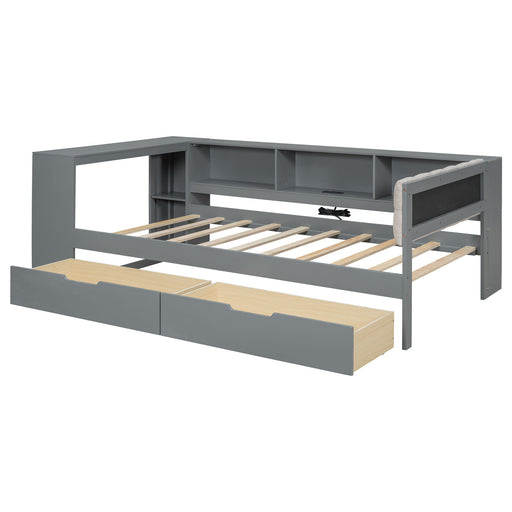 Upholstered Headboard Platform Bed With Storage Shelves, Drawers, Charging Station Hearth and Haven