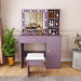 Vanity Desk Set With Padded Stool And Adjustable LED Mirror, 3 Color Light Modes - Purple Home Essentials