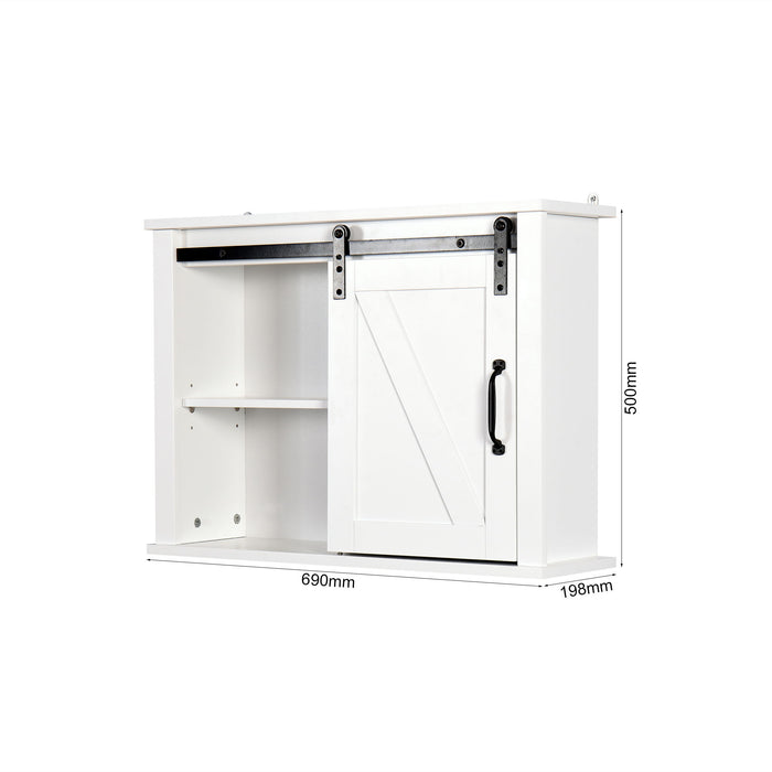 Bathroom Wall Cabinet With 2 Adjustable Shelves Wooden Storage Cabinet With Barn Door 27.1" x 7.8" x 19.68"