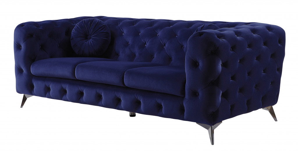 Velvet Sofa & Silver Legs - Blue