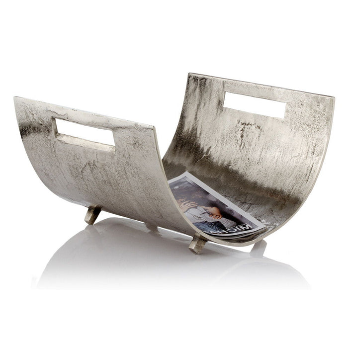 Modern Raw Silver Magazine Basket - Brushed