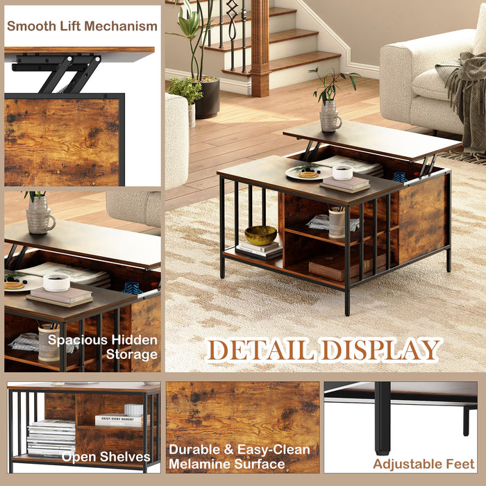 Lift Top Coffee Table With Storage, Adjustable Height Living Room - Black / Brown Home Essentials