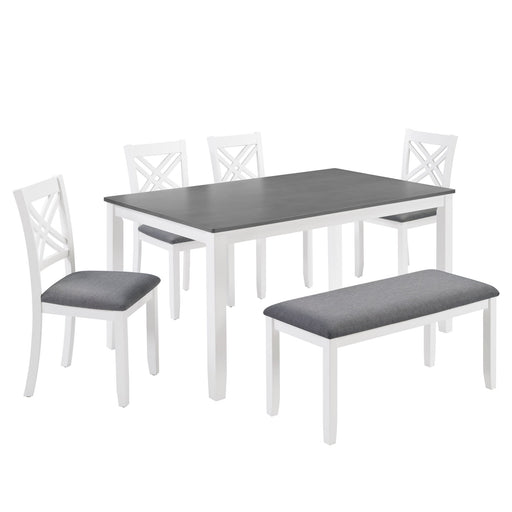 6 Piece Kitchen Dining Set, Rectangular Dining Table With 4 Upholstered Chairs And Bench - Gray / White Home Essentials