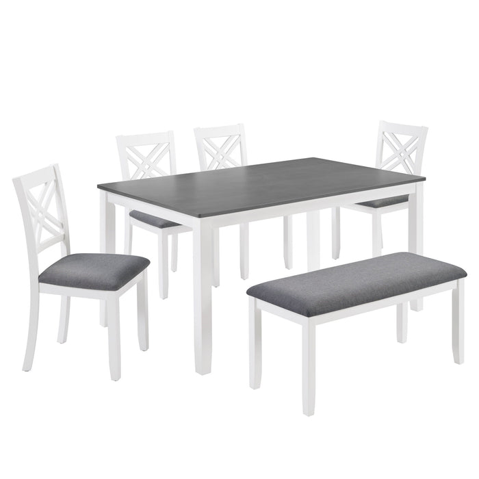 6 Piece Kitchen Dining Set, Rectangular Dining Table With 4 Upholstered Chairs And Bench - Gray / White Home Essentials