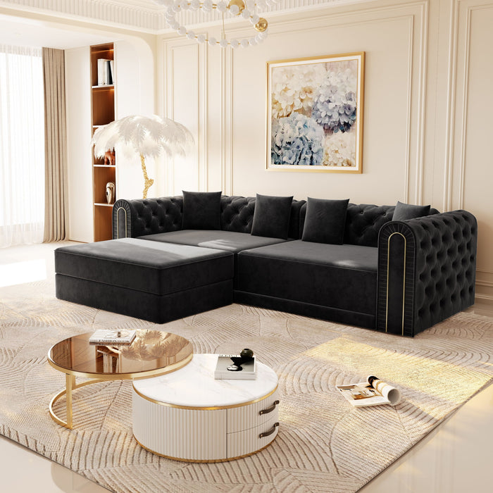 3-In-1 Convertible Sleeper Sofa With Movable Ottoman For Living Room Home Essentials