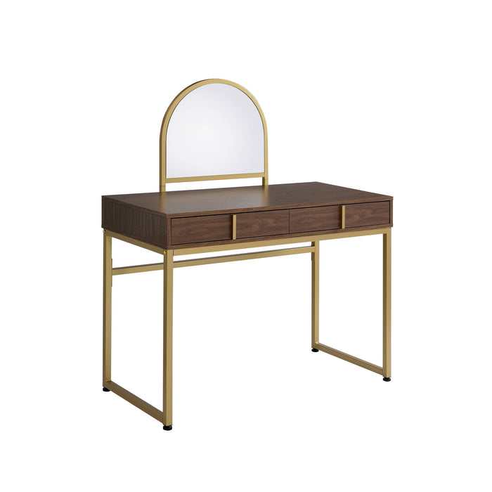 Finish Round Dresser Mirror - Walnut & Gold
