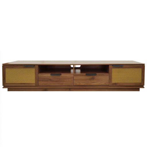 TV Stand With 2 Drawers And Open Shelving - Walnut Hearth and Haven