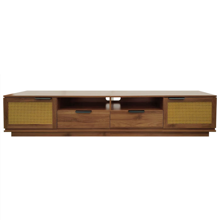 TV Stand With 2 Drawers And Open Shelving - Walnut Hearth and Haven