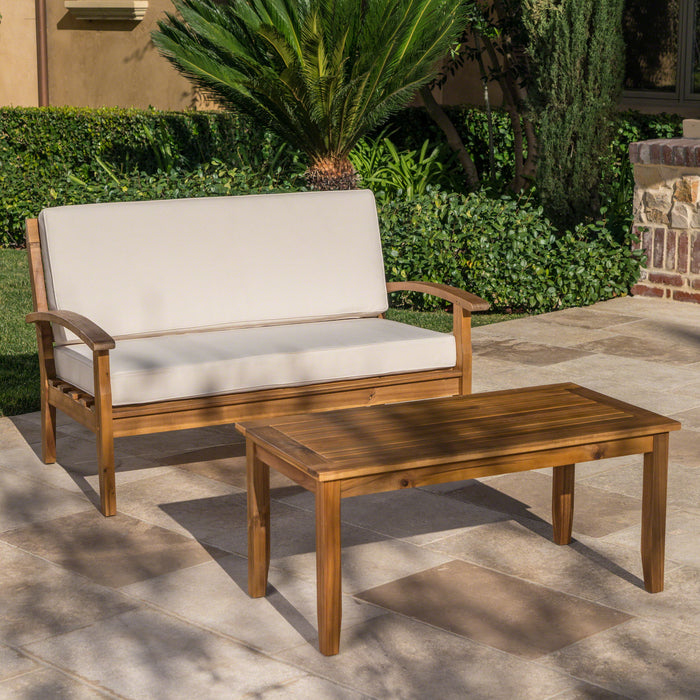 4 Person Outdoor Seating Group With Cushions - Teak / Beige / Acacia Wood