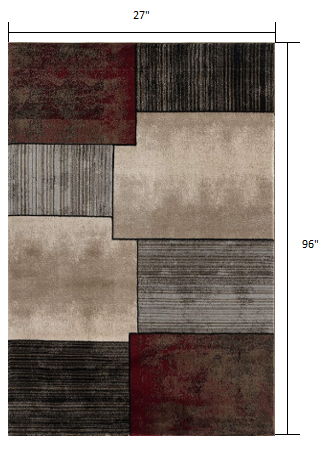 8' Abstract Power Loom Runner Rug - Brown
