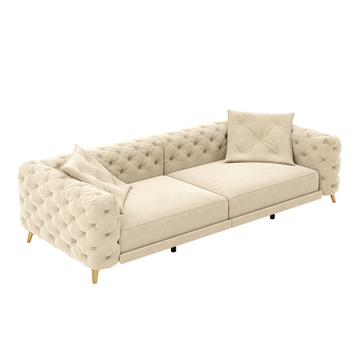 3 In 1 Convertible Sleeper Sofa, Pull Out Bed, Button Tufted, 4 Seater Couch With Movable Ottoman For Apartment - Apricot Home Essentials