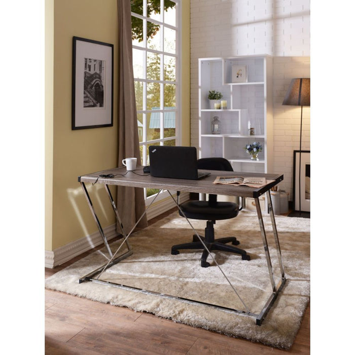 Finis - Writing Desk With USB - Weathered Oak & Chrome ACME