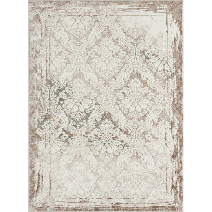 Damask Stain Resistant Area Rug - Cream - 5' X 7'