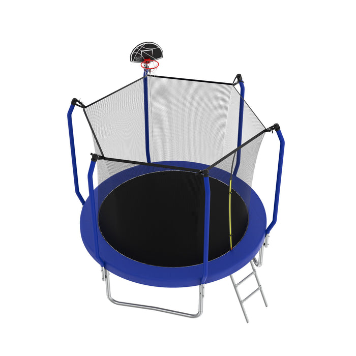 8Ft Trampoline With Basketball Hoop, Astm Approved Reinforced Type Outdoor Trampoline With Enclosure Net