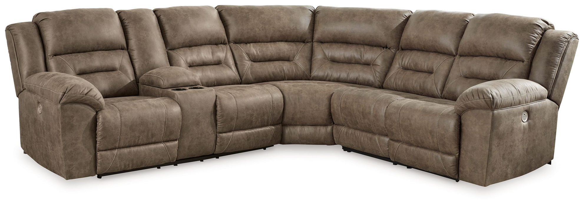 Ravenel - 3-Piece Power Reclining Sectional With Laf Power Reclining Loveseat With Console - Faux Leather - Fossil Signature Design by Ashley®