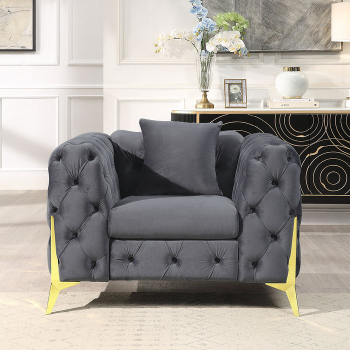 Accent Chair With Diamond Button Tufting, Matching Throw Pillow Home Essentials