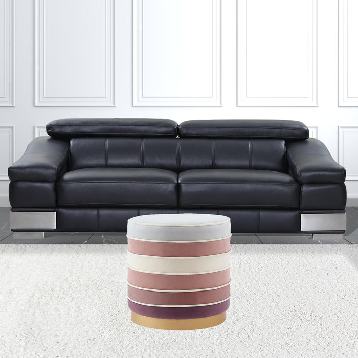 Velvet Round Striped Ottoman - Blush / Gold