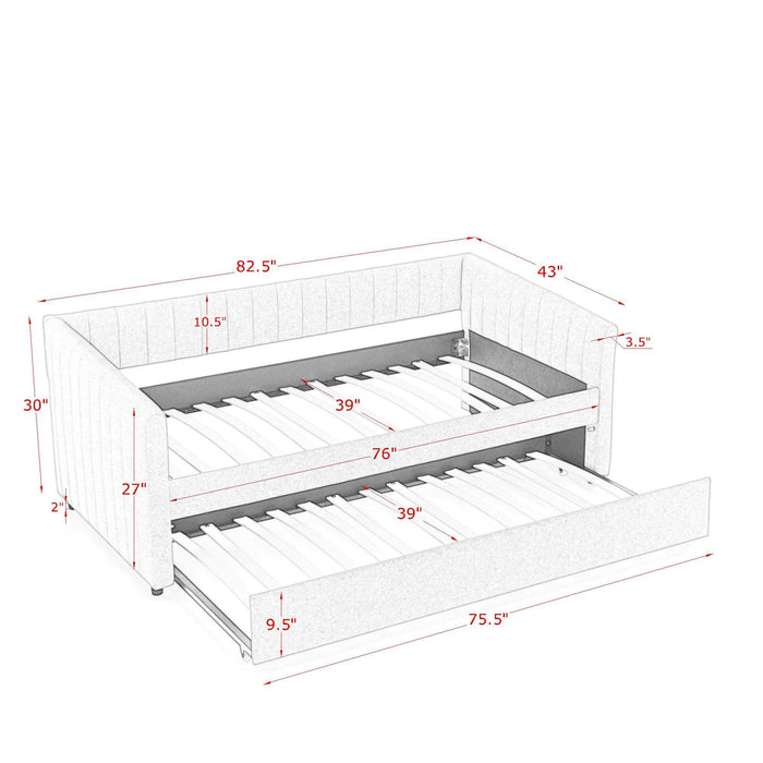 Upholstered Daybed With Trundle With Vertical Stripes Home Essentials