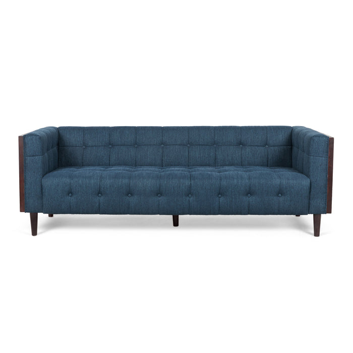 Contemporary Mid-Century Charm 3 Seater Sofa With Button Tufted Waffle Stitching Noble House