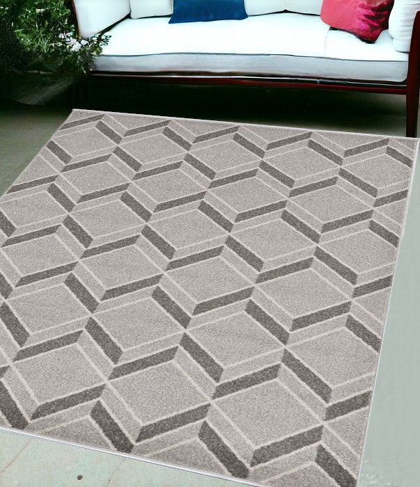 5' X 8' Machine Woven UV Treated Herringbone Illusion Indoor / Outdoor Area Rug - Gray