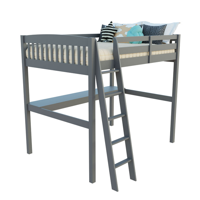 Solid Wood Full Double Size Loft Bed with Desk and Storage - Gray