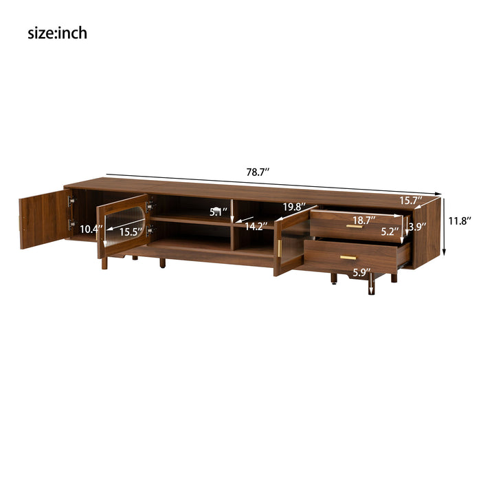 TV Stand With Fluted Doors, 2 Drawers - Walnut