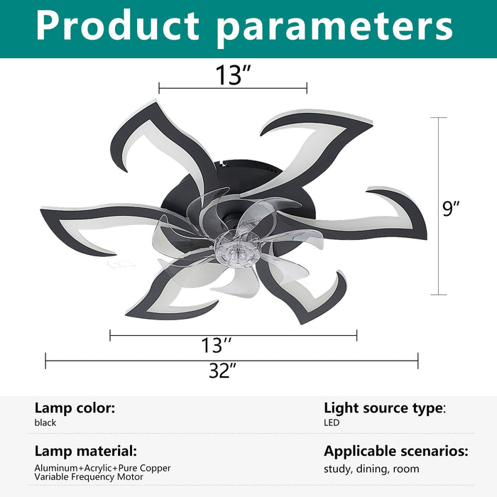 Flower Ceiling Fan With LED Dimmable Light, Flush Mount Ceiling Fan With Remote Control, Low Profile Design, 6 Speeds, Timing Function Daily Nest