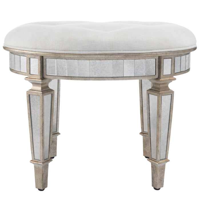 Linen Metallic Round Ottoman - Silver / Cream