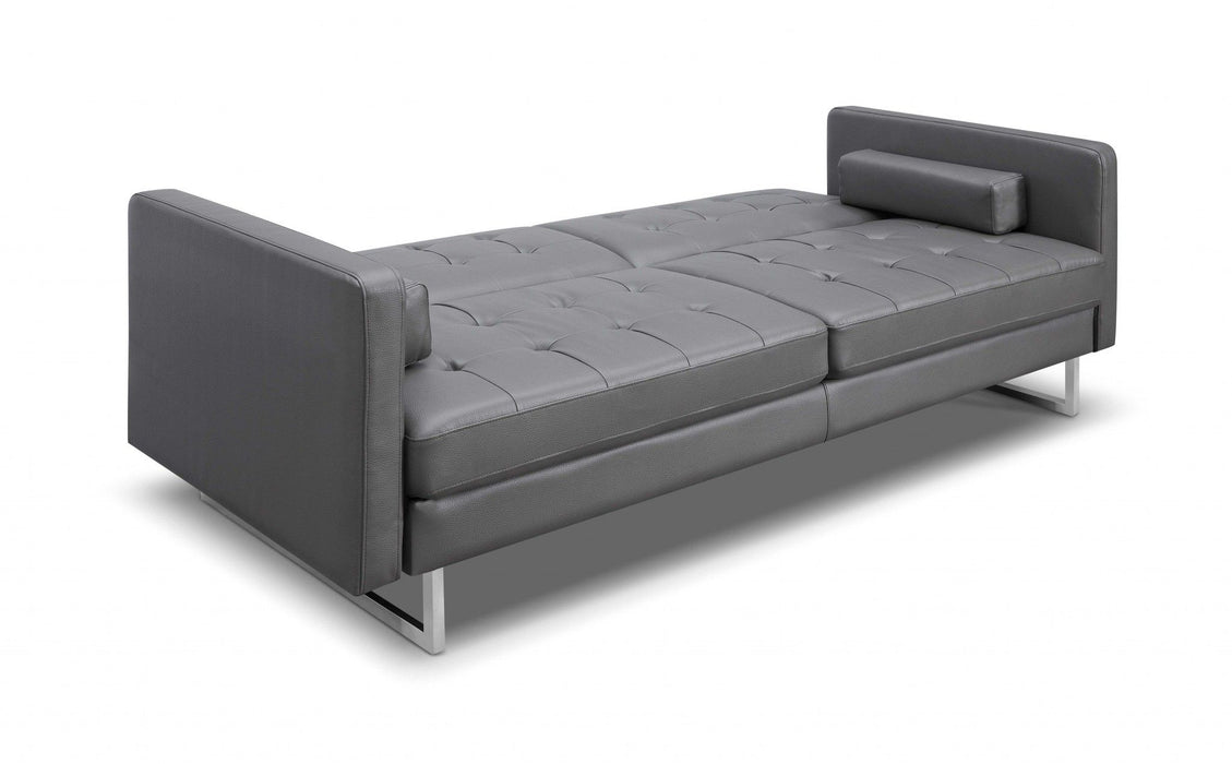 Faux Leather Sofa With Silver Legs - Gray