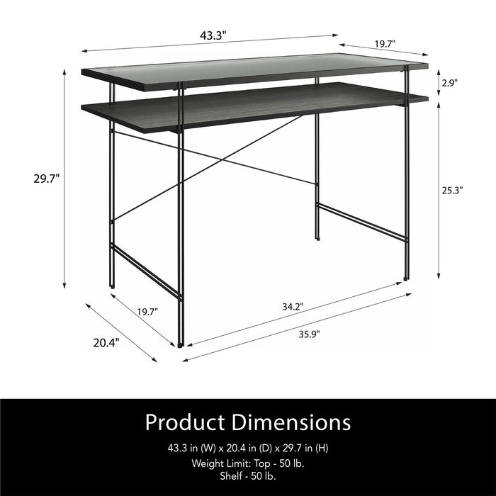 Vance - Computer Desk With Fluted Glass Desktop - Black