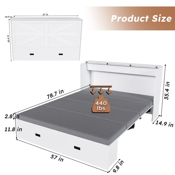 Full Murphy Bed With Storage Drawers, Charging Station, Foldable Panels, And Silent Swivel Wheels Home Essentials