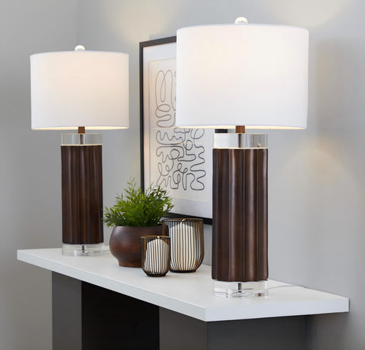 Cylinder - Fluted Contemporary Table Lamp (Set of 2) - Brown / Clear / White Lumi Source