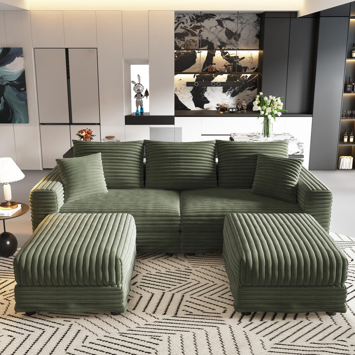 Deep Seat Convertible Sofa With Soft Pillows And Ottomans