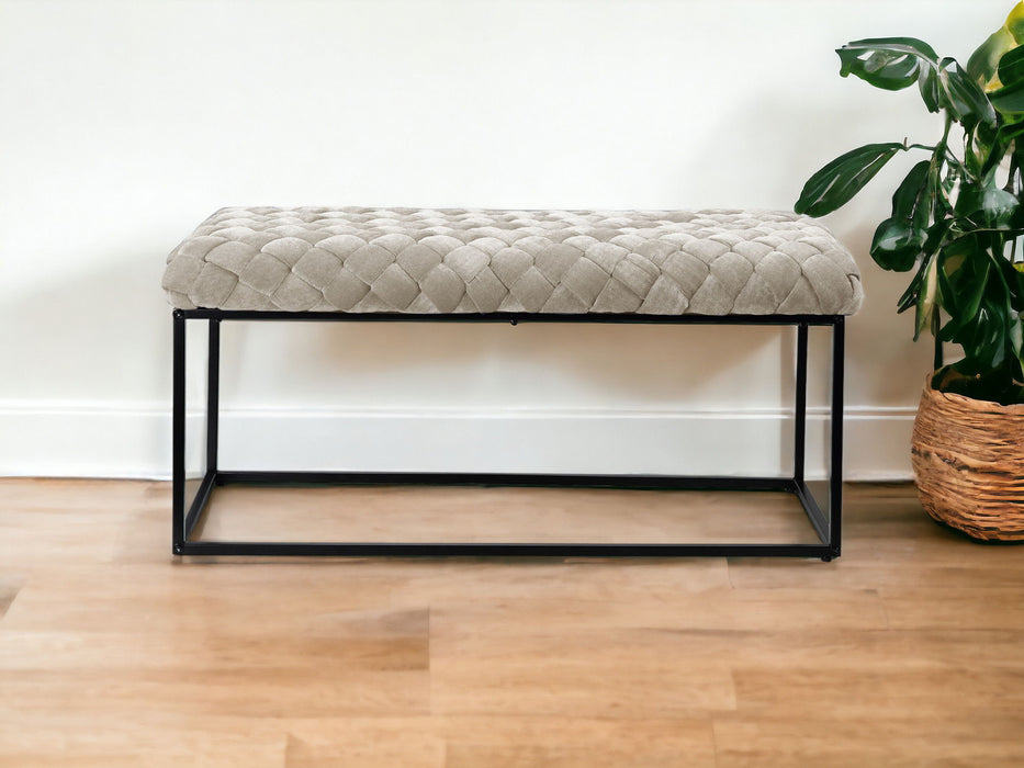 Upholstered Velvet Bench - Cream / Black