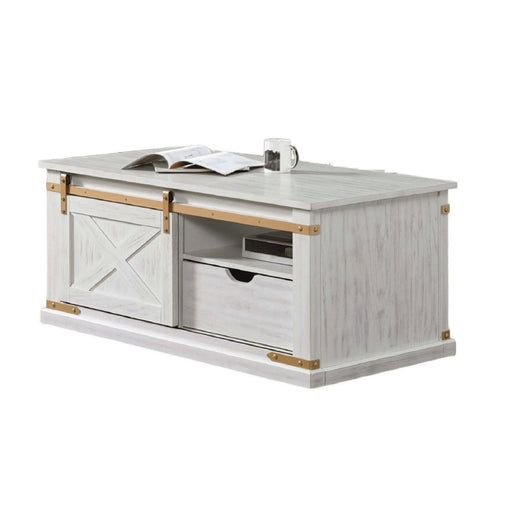 Coffee Table With Storage Drawer And Open Shelves - Antique White / Gold Home Essentials