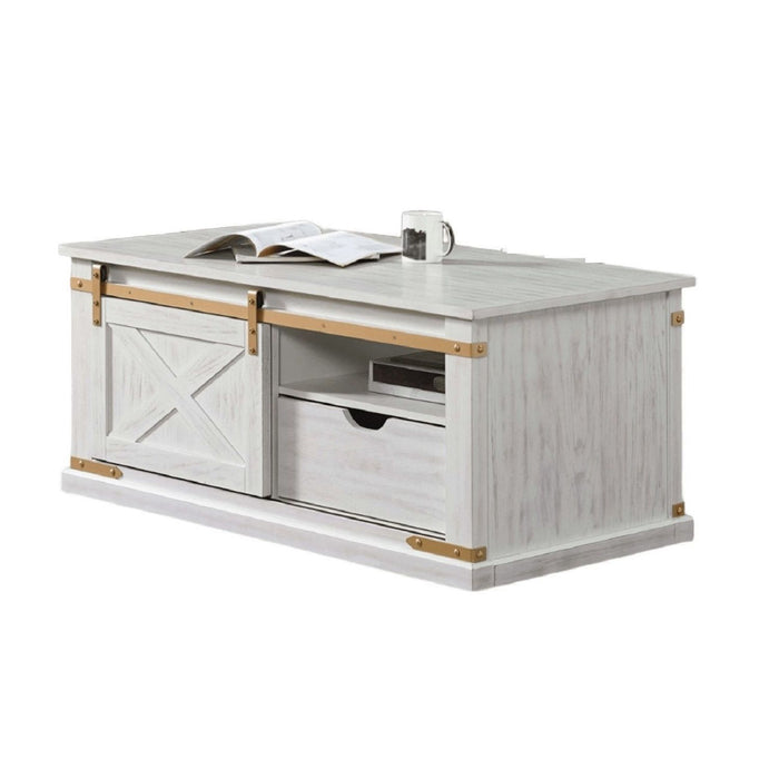 Coffee Table With Storage Drawer And Open Shelves - Antique White / Gold Home Essentials