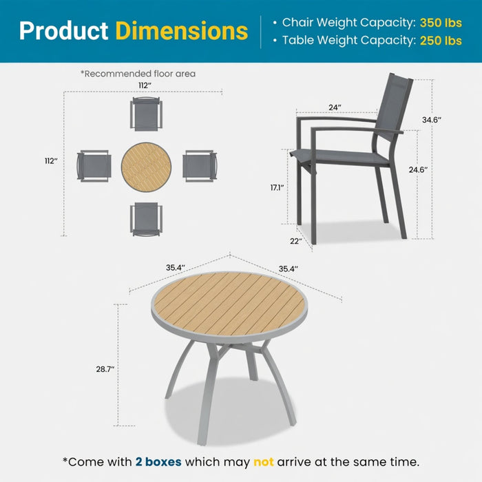 5 Piece Patio Dining Set & Table And Chairs For Outdoor Use - Gray Home Essentials