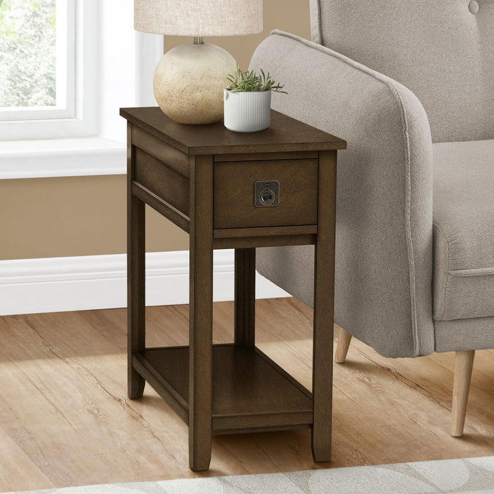 Accent End Table, 2 Tier, Narrow, Lamp, Storage Drawer, Charming Design 8th Street