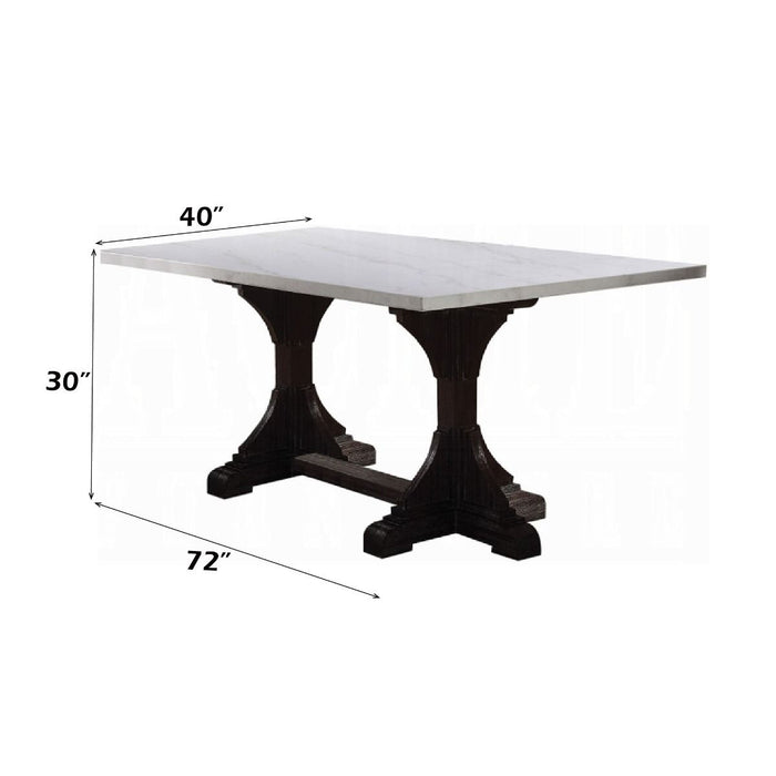 Gerardo - 30" Dining Table - White Marble Top & Weathered Espresso ACME