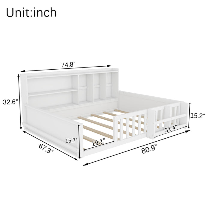 Platform Bed Frame With Guardrail, Storage Shelves & Bookshelf Home Essentials