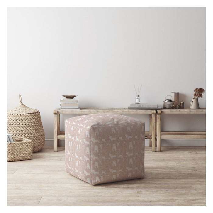 Cotton Dog Pouf Cover - Pink / White