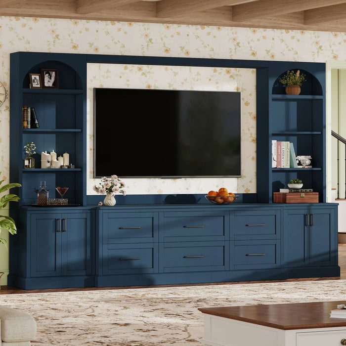 Arched Entertainment Center Wall Unit With 6 Drawers, Large TV Stand With Bookshelves Hearth and Haven