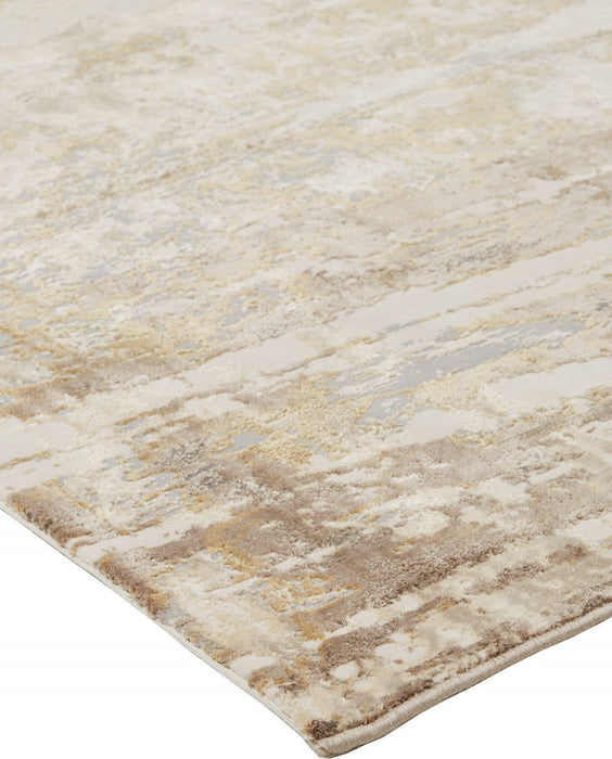 Abstract Area Rug - Tan Ivory And Gray - 10' X 14'